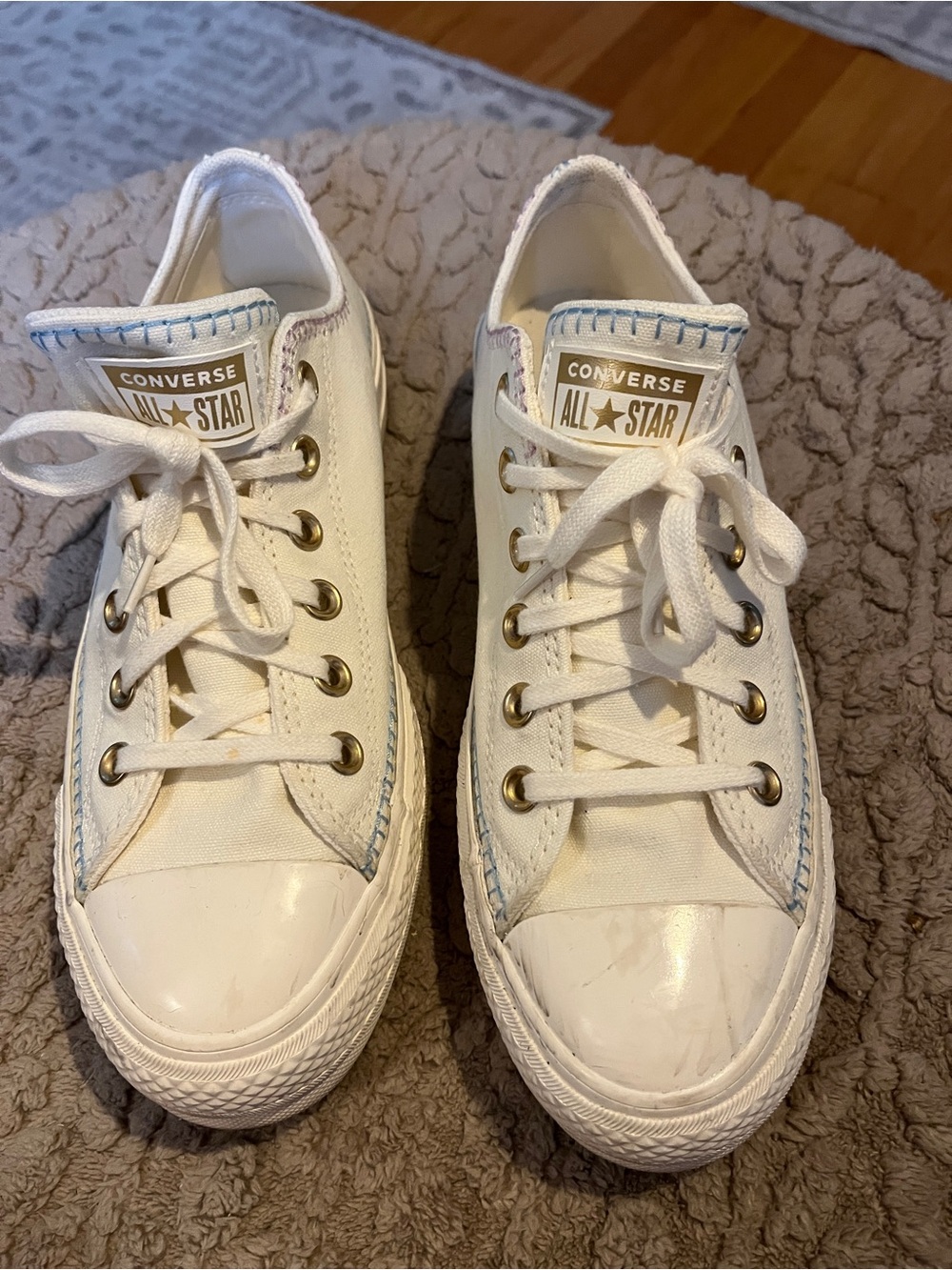 Converse White Low Top Sneakers with Gold Eyelets